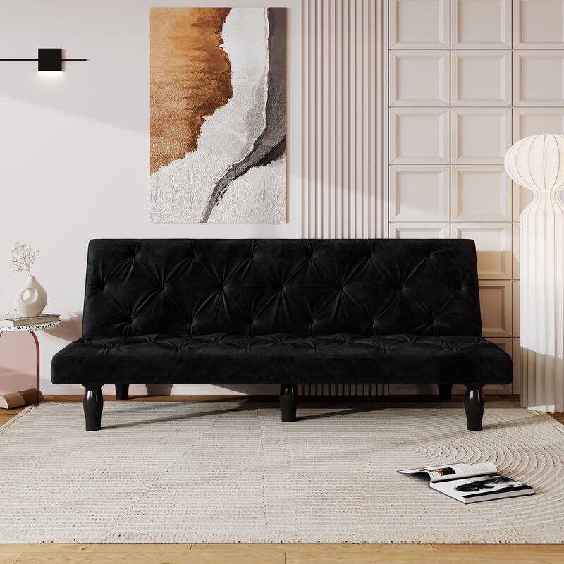 66" Black Velvet Sofa Bed Transforms Seamlessly - Black