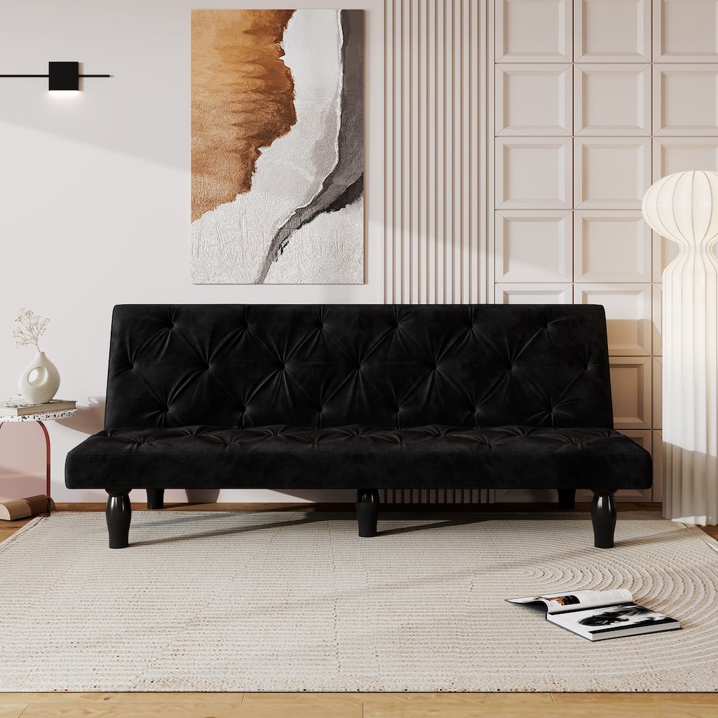 66" Black Velvet Sofa Bed Transforms Seamlessly