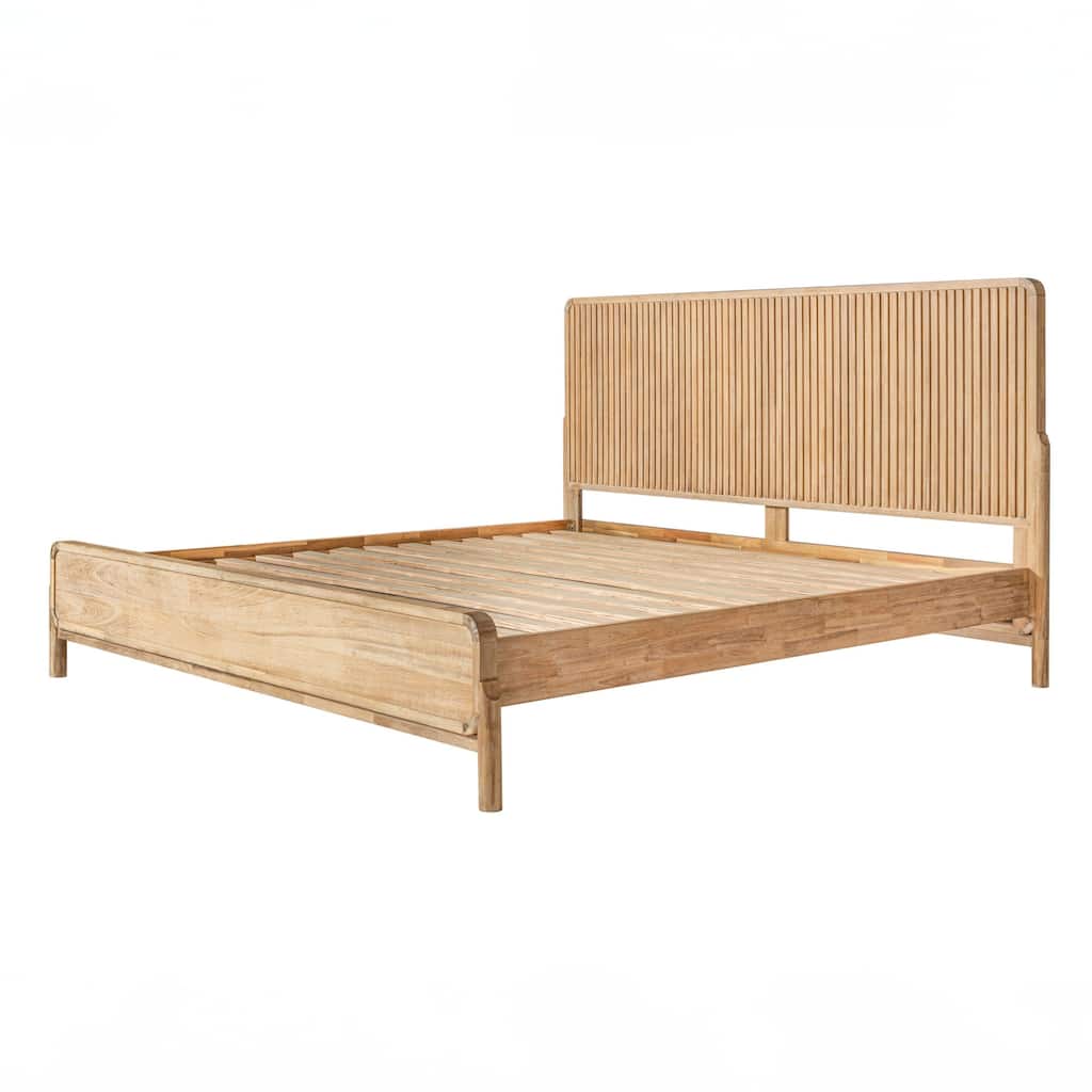 Cid Tori King Bed, Fluted Headboard, Low Profile Platform, Natural Brown