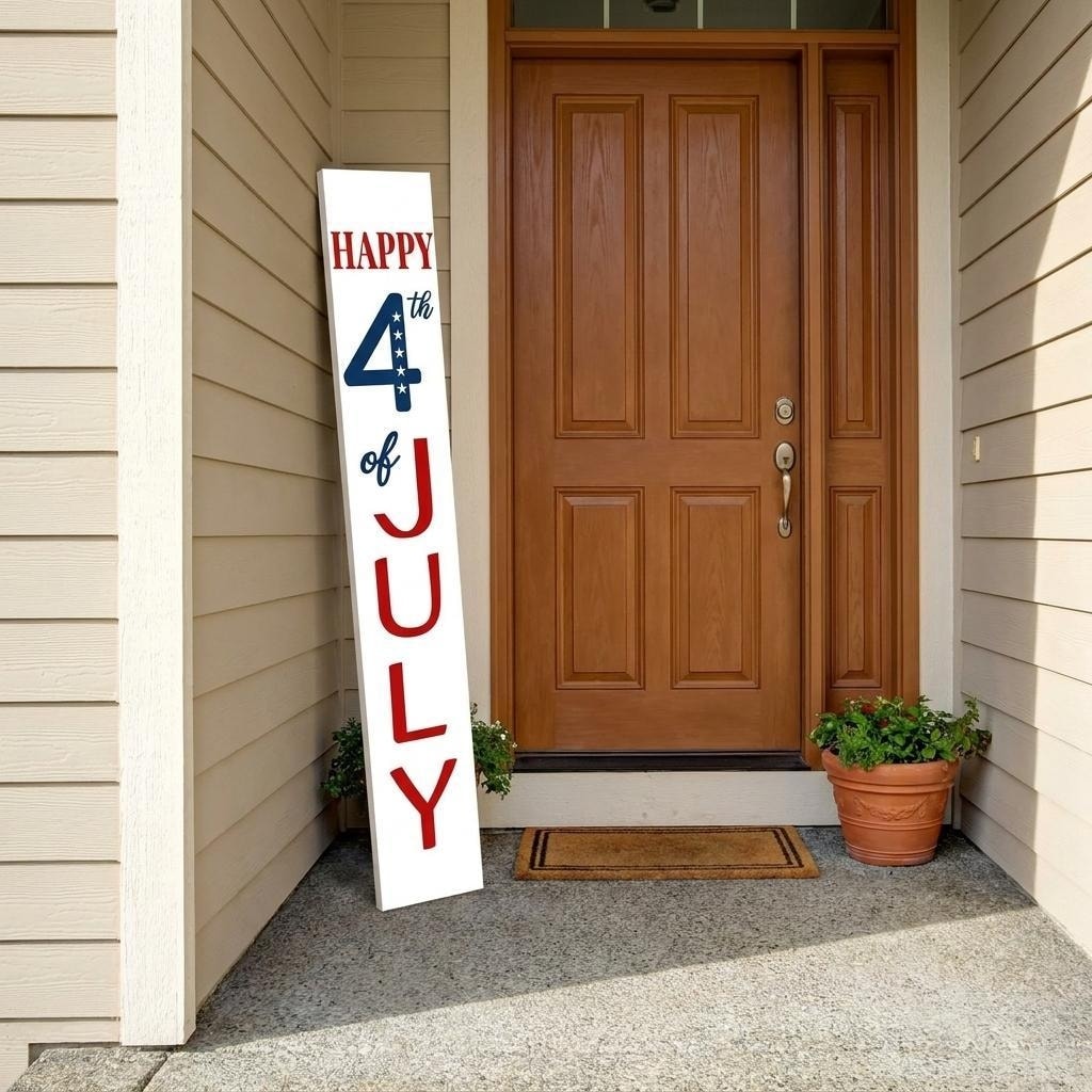 HomeRoots 59" Red White And Blue Solid Wood Happy July 4th Porch Sign