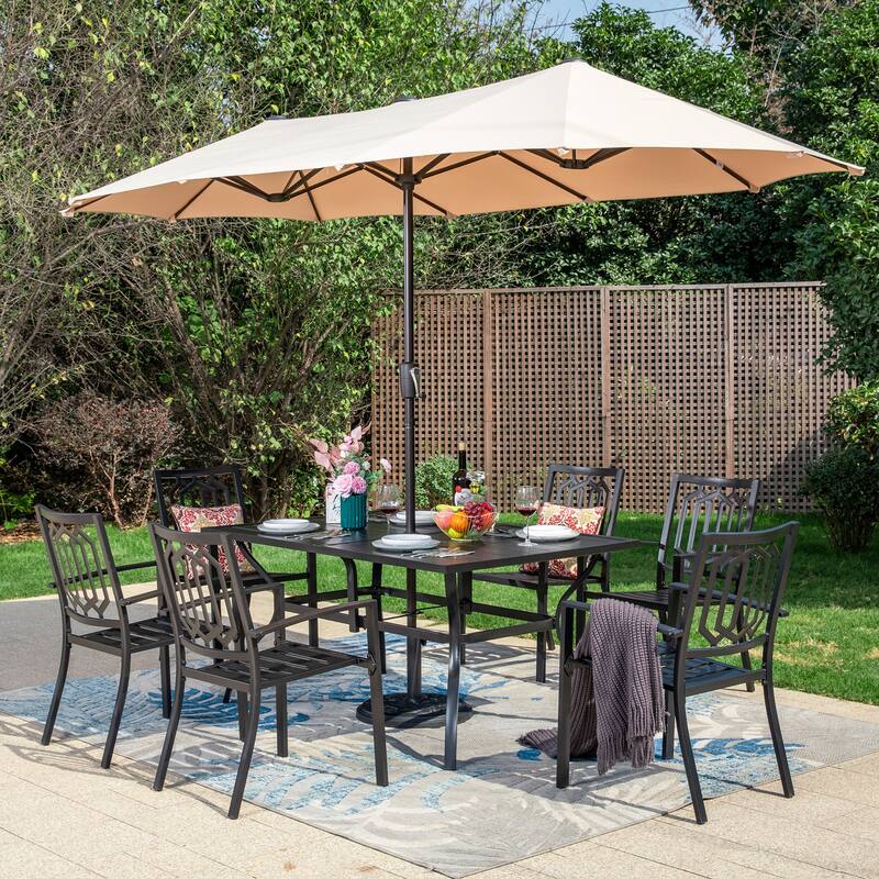 MAISON ARTS Patio Dining Set with 4/6*Metal Outdoor Chairs, Metal Square Dining Table and 10/13ft Patio Umbrella