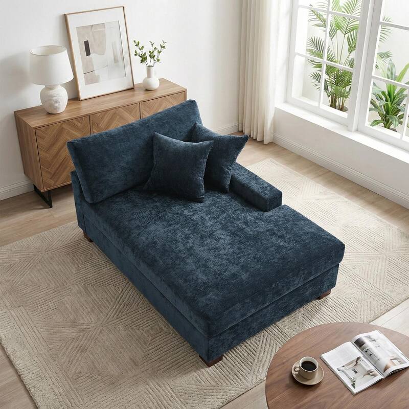40.8"W Modern Chenille Upholstered Chaise Lounge with Pillow