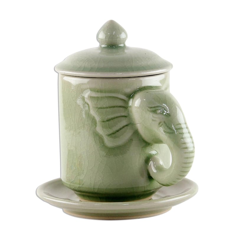 Handmade Chiang Mai Elephant cup and saucer (Thailand)