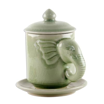 Handmade Chiang Mai Elephant cup and saucer (Thailand)
