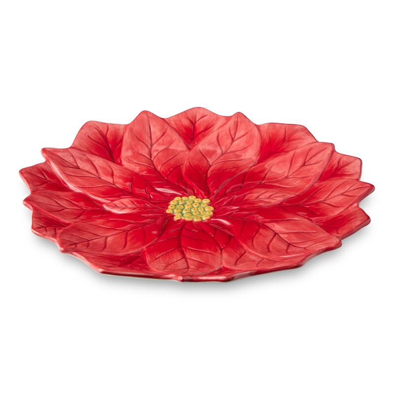 Certifed International Winter Blooms 3-D Poinsettia Platter 13" - 13 L x 13 W x 1.125 H