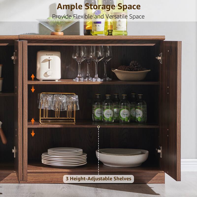Buffet Cabinet with Arched Doors, Wood Sideboard with Adjustable Shelf