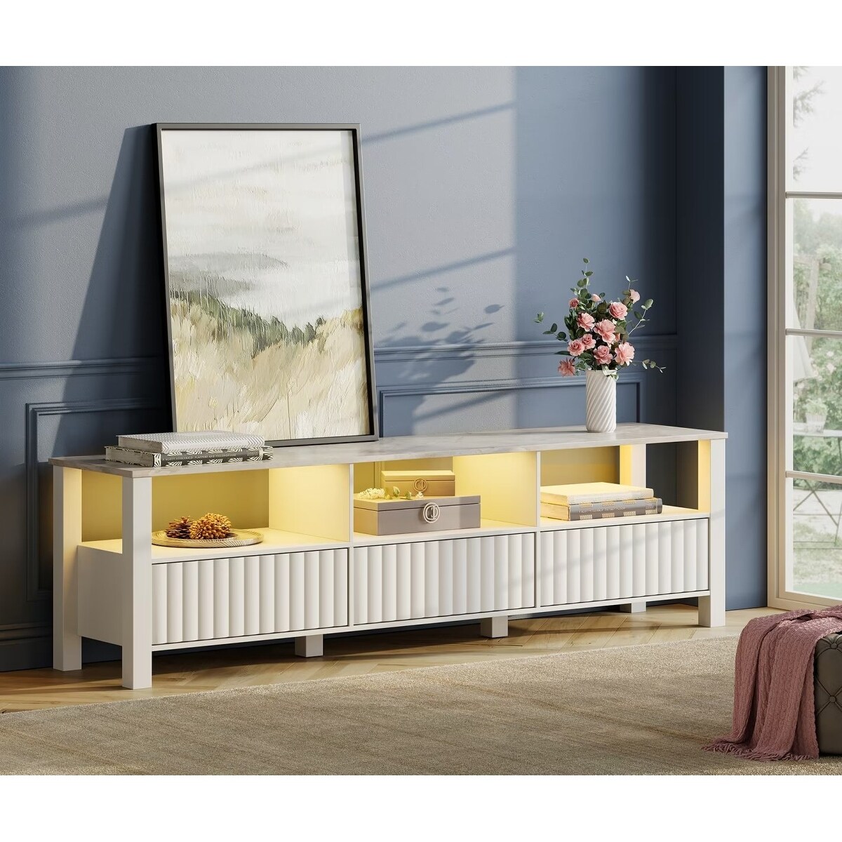 LED TV Stand for 75 Inch TV Modern TV Console Table with Cabinet