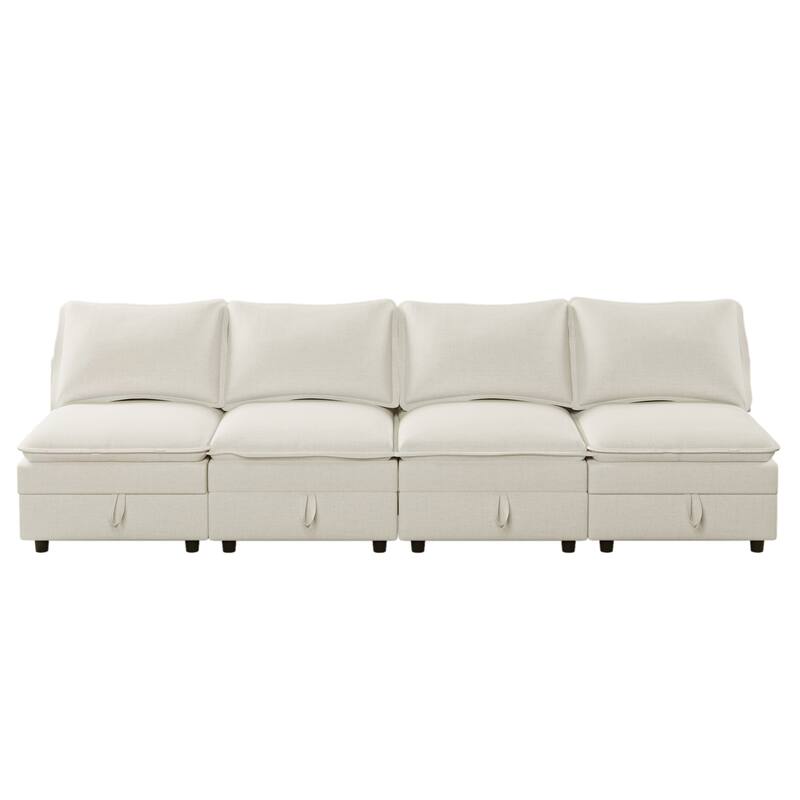Modular Sleeper Sofa Bed with 2 Storage Ottomans and Pillows