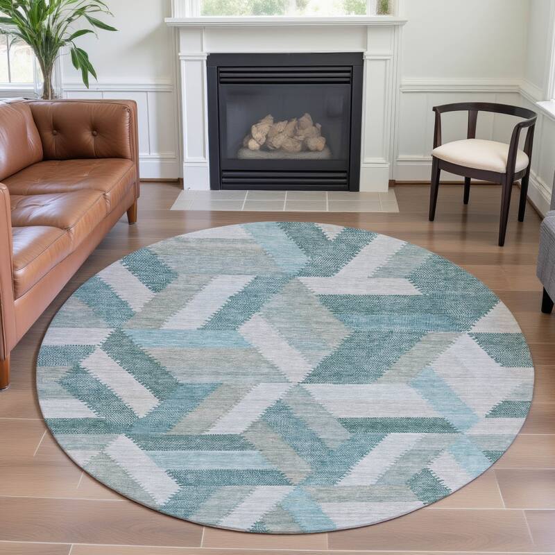 Premium Washable Super Soft Modern Cali Mayfield Rug - Teal - 8' x 8'