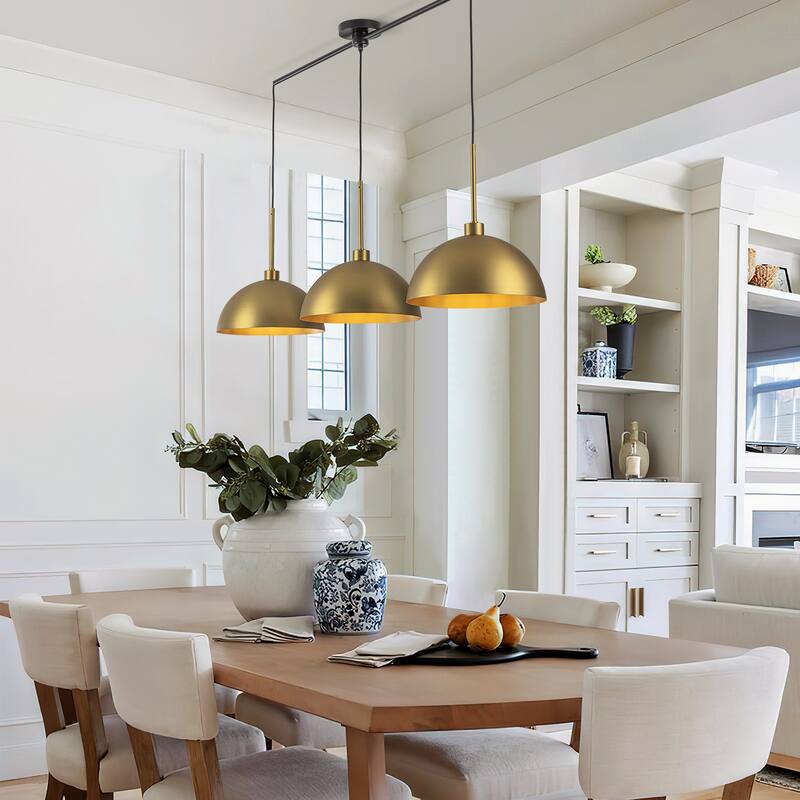 3-Light Modern Linear Chandelier Brass Cluster Dome Kitchen Island Light - W53.2"