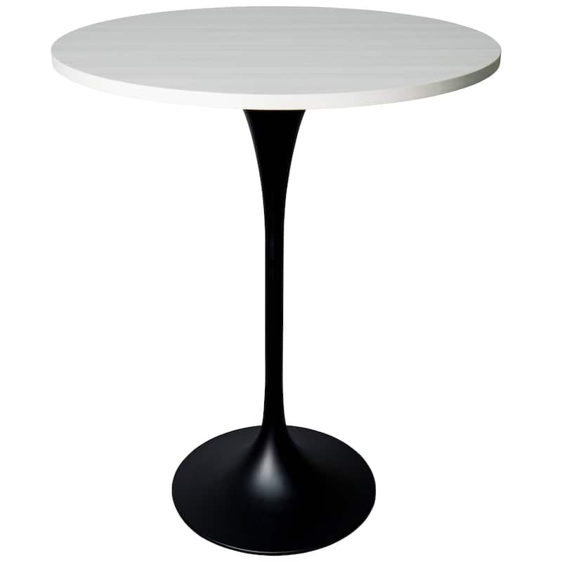 LeisureMod Verve 27" Bar Height Dining Table with MDF Round Top in Black Marbleized - Light Natural Wood
