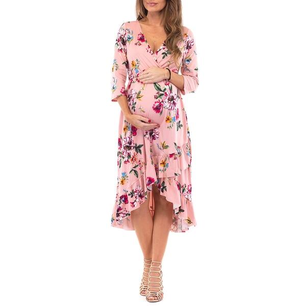 Women S Faux Wrap Hi Lo Maternity Dress For Baby Shower Or Casual Wear On Sale Overstock 31850026