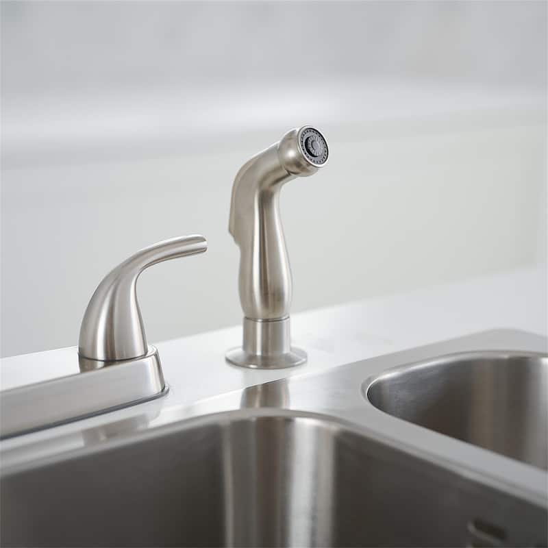 Bridge Kitchen Faucet with Side Sprayer Brass Double Handle Commercial Bridge Kitchen Sink Faucets 4 Holes