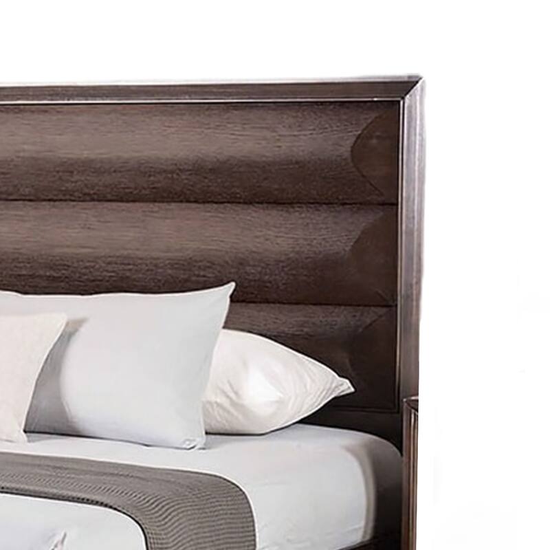 Nitz Queen Bed, Paneled Headboard with Beveled Fronts, Espresso Brown Wood