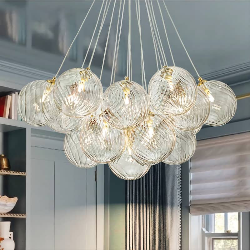 13/ 19-Light Modern Glam Large Sputnik Cluster Glass Globe Bubble Chandelier with Swirled Glass Bubble Globe (Bulb Not Included) - 19-Light - 29.5 in. W