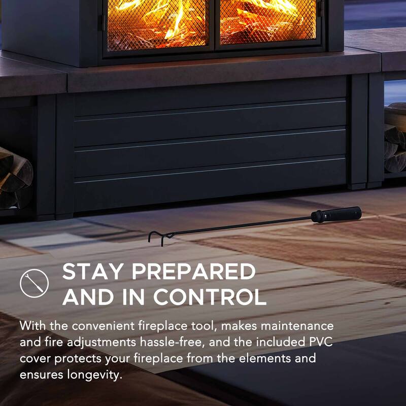 Sunjoy Outdoor Wood Burning with Chimney, Log Holders, Fireplace Tool, and PVC Cover