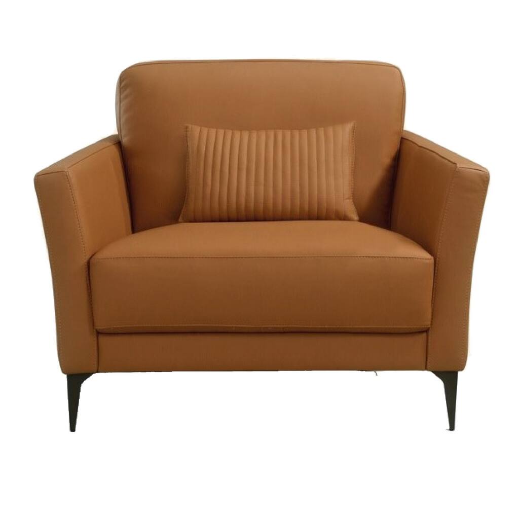 Eve 40 Inch Top Grain Leather Chair, 3 Accent Pillows, 2 Bolsters, Brown