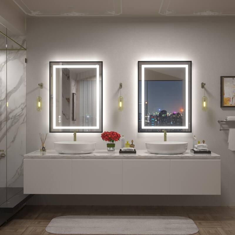 Black Metal Framed LED Front Light and Backlit Anti-Fog Wall Bathroom/ Vanity Mirror
