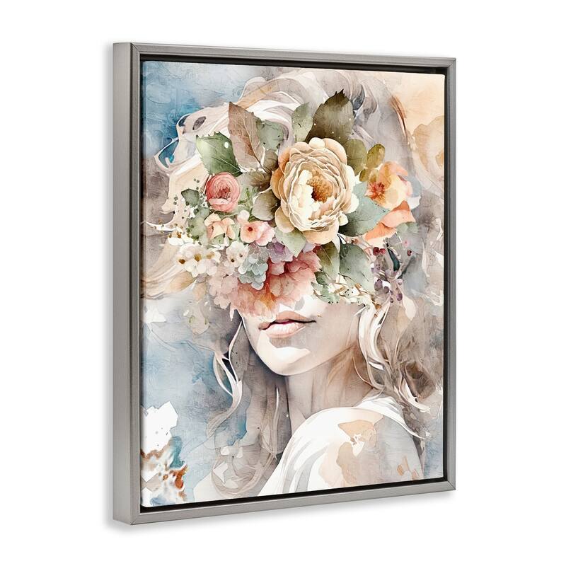 Stupell Floral Portrait of Girl Framed Floater Canvas Wall Art Design by Kim Allen
