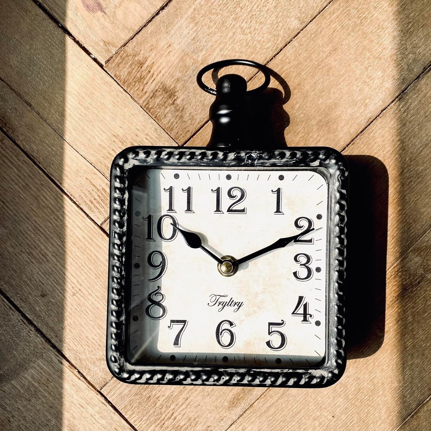 Retro Rectangle Small Wall Clock, Battery Operated Silent Decor