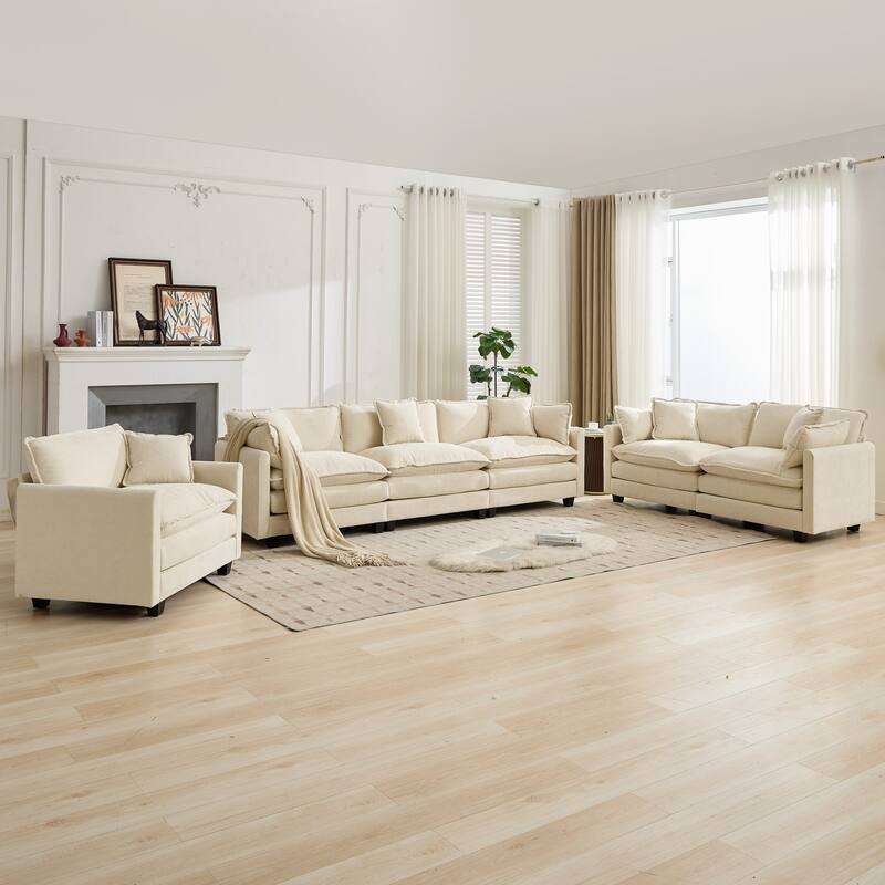 Roomfitters Large Upholstered 4-Seater Sofa with Plush Cushions and Pillows, Modern Cloud Couch for Living Room