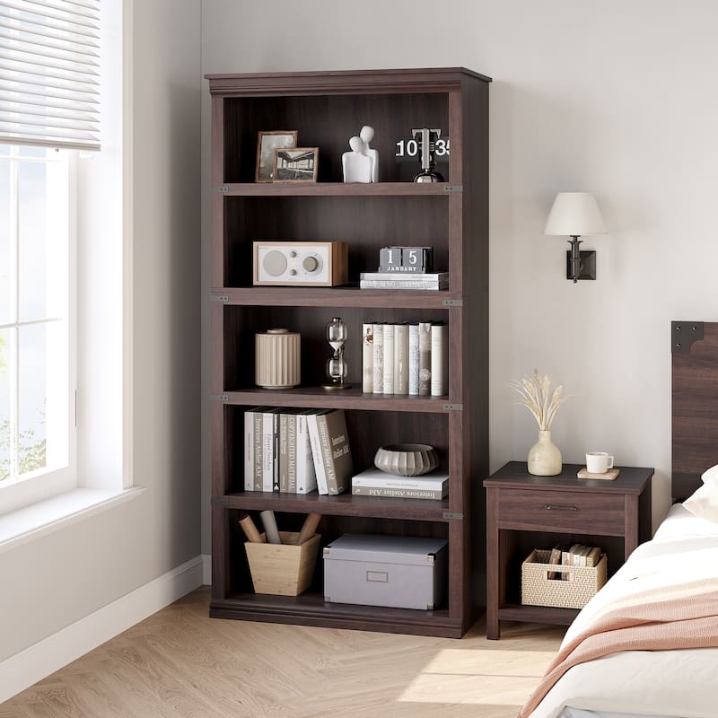 5-Shelf Bookcase, Modern Floor Standing Display Storage Shelves