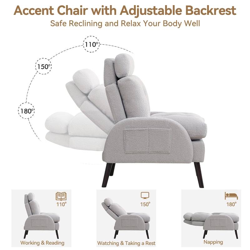 HOMYKA Upholstered Chaise Lounge Chair with Adjustable Backrest Storage Ottoman