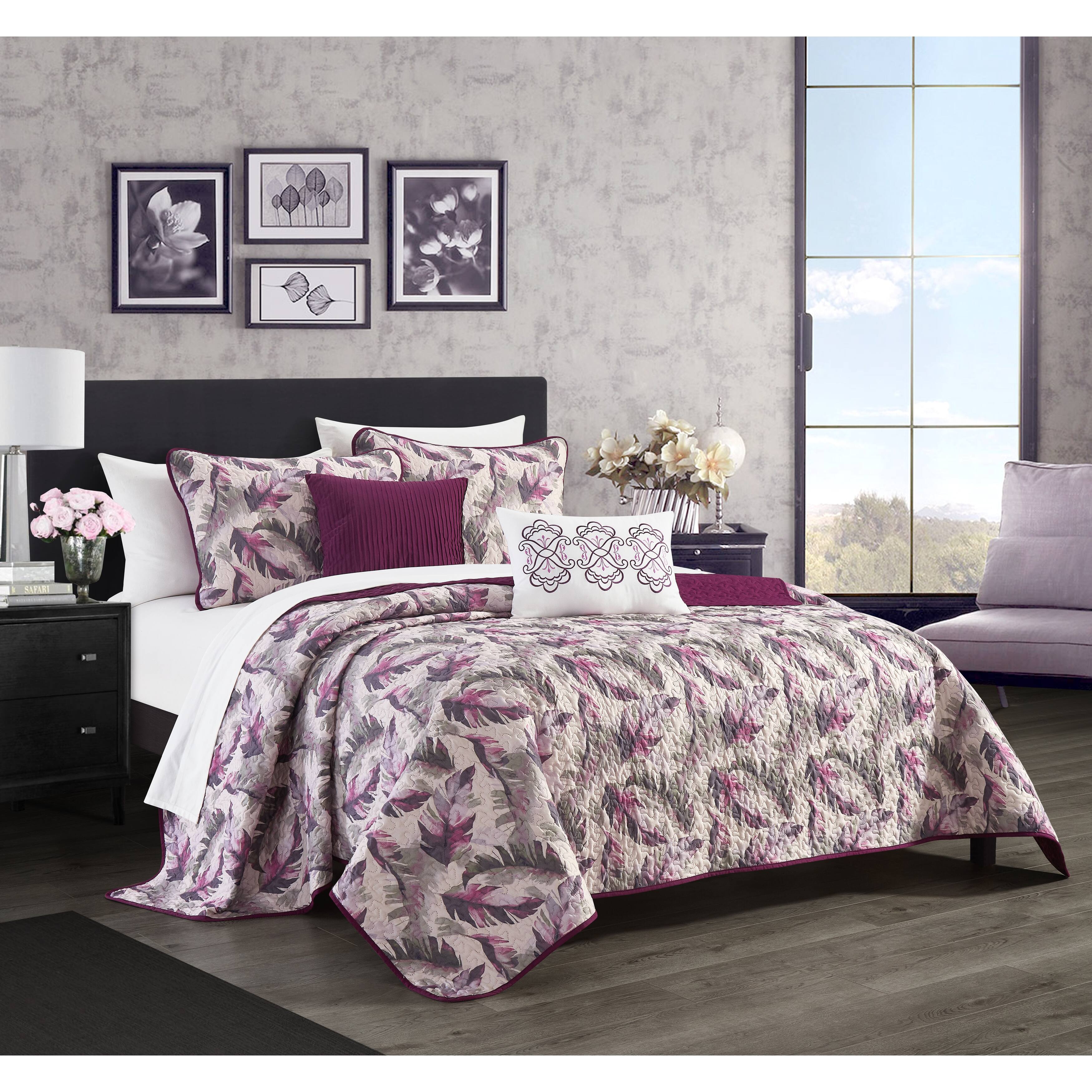 Chic Home Serra 9 Piece Quilt Set Watercolor Leaf Print Geometric