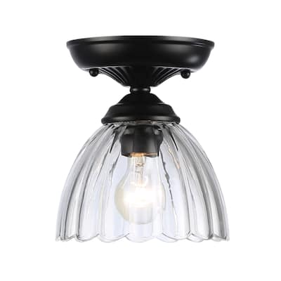Audra 1-Light Semi-Flush in Matte Black with Clear Glass - Matte Black - 1-Light 7" Semi-flush