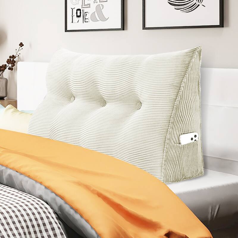 WOWMAX Large Reading Wedge Headboard Pillow for Bed Rest Back Support - Twin - Cotton Ivory