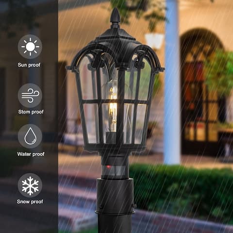 1-Light Matte Black Motion Sensing Dusk to Dawn Outdoor Post Lantern