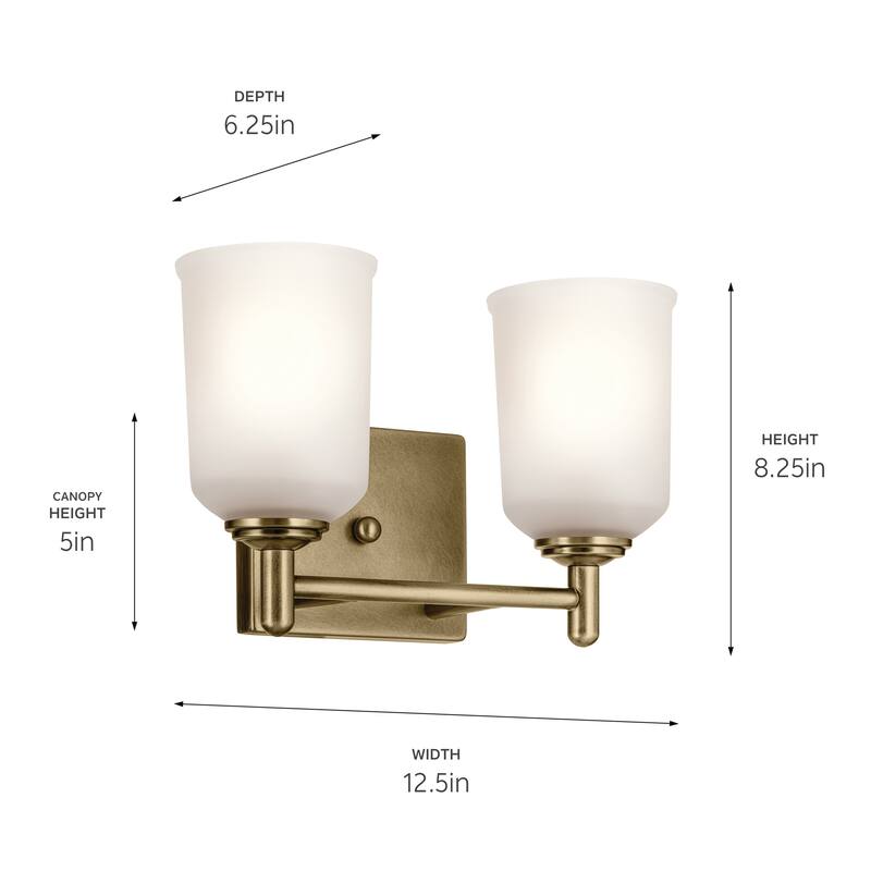 Kichler Lighting Shailene 12.5 in. 2-Light Natural Brass Vanity Light - 12.5 in