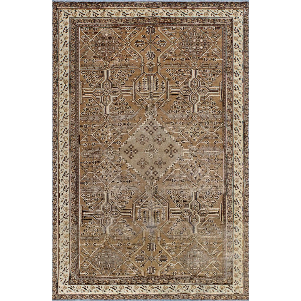 Fine Vintage Distressed Gulden Brown/Ivory Rug - 6'6" x 9'7"