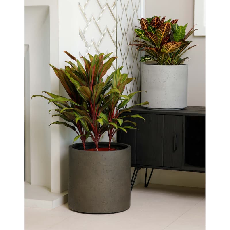 Indoor/Outdoor Large Nordic Minimalist Fiberstone Lightweight Round Cylinder Planter Pot -19,15,12inch Cement Finish