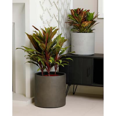 Indoor/Outdoor Large Nordic Minimalist Fiberstone Lightweight Round Cylinder Planter Pot -19,15,12inch Cement Finish