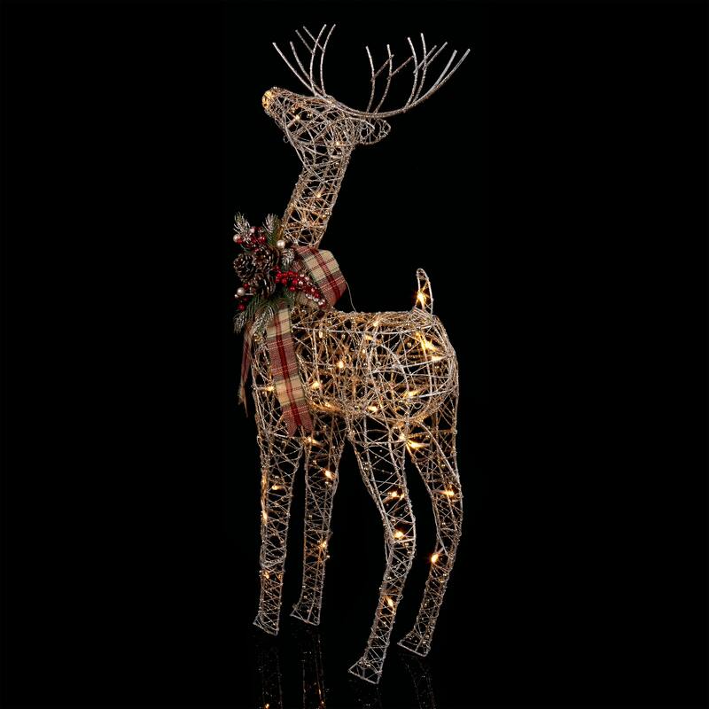 Alpine Corporation Gold Wire Holiday Decor Reindeer with Warm White LED Lights