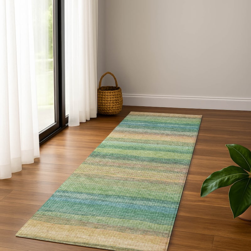Premium Washable Super Soft Modern Stripe Mayfield Rug - Aloe - 2'3" x 7'6"
