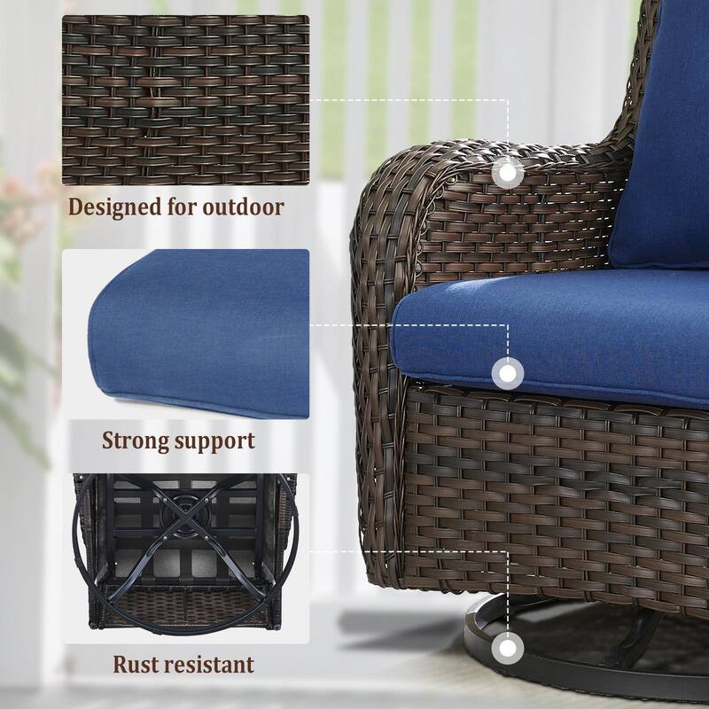 Outdoor Swivel Rocker Wicker Patio Chairs Set of 3