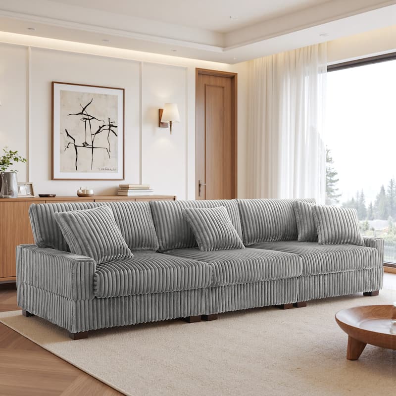 118" W Upholstered Plush Corduroy 3 Seater Sectional Sofa Couch
