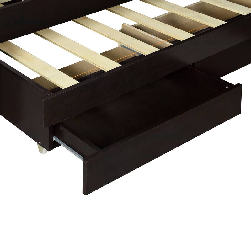 Full XL Size Platform Bed with Storage LED Headboard, Charging Station, Twin Size Trundle, and 2 Drawers