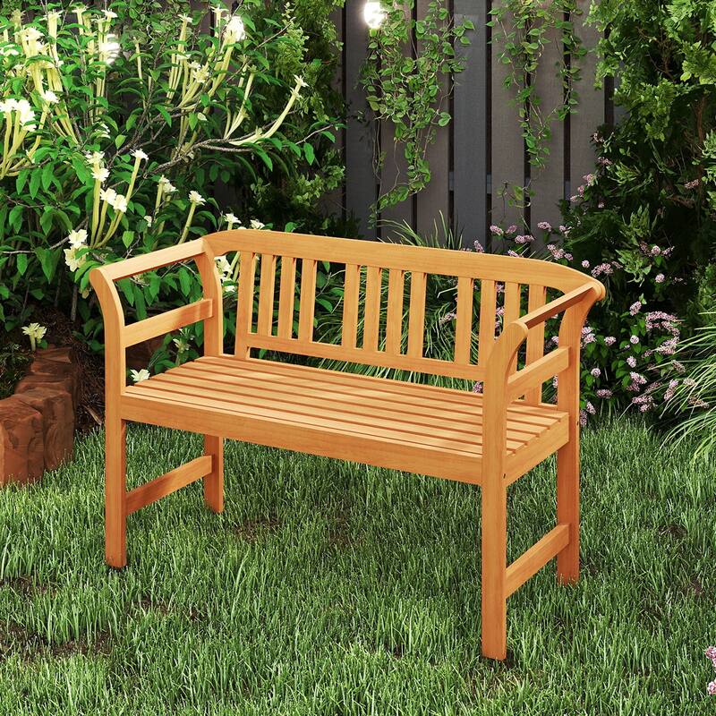 Gymax 47'' Outdoor Loveseat Bench w/Curved Armrests for Backyard Front