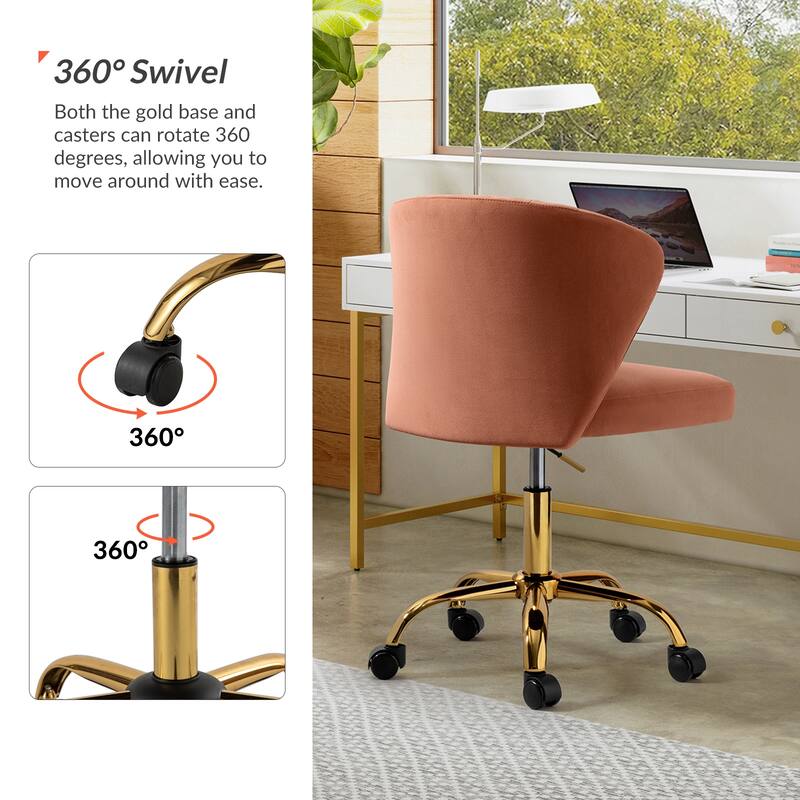 Ilia Modern Velvet Wingback 360 degree Ergonomic Office Task Chair with Channel Tufted Back by HULALA HOME