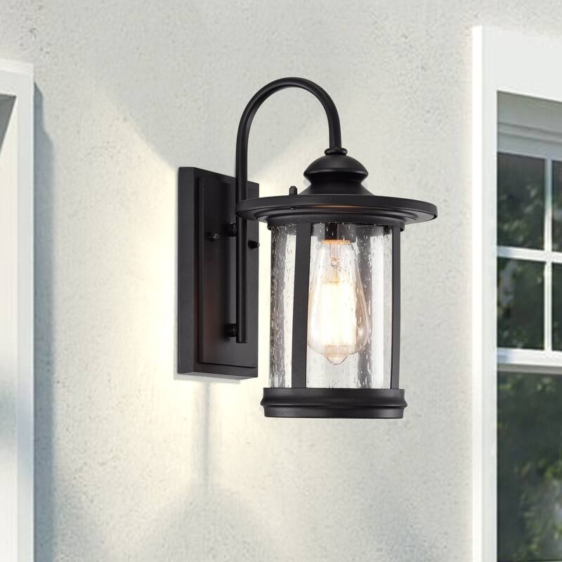 1-light Textured Black Outdoor Wall Lantern