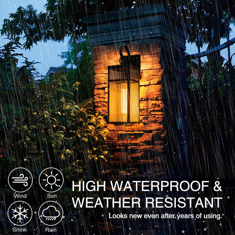 Black Outdoor Wall Lantern with Striped Glass