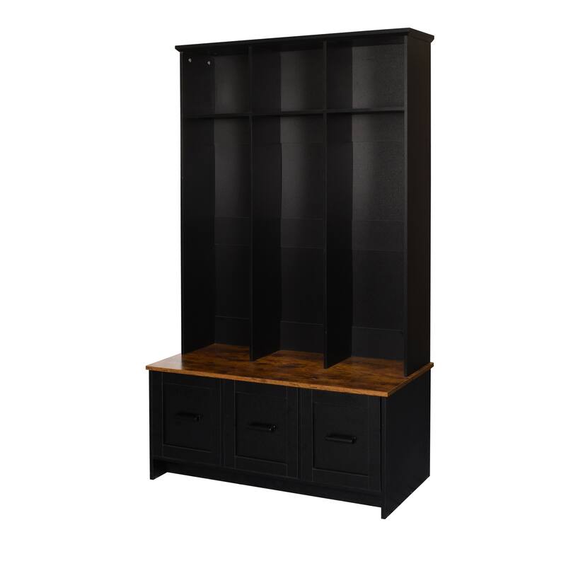 Modern Coat Rack with Storage Bench Entrance Bench with 3 Shelves and Drawers, for Hallway Entryway Living Room