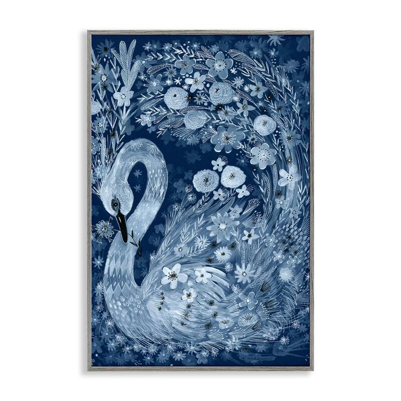 Stupell Swirling Florals Swan Framed Giclee Art Design By Kay Widdowson - 20 x 30 - Grey