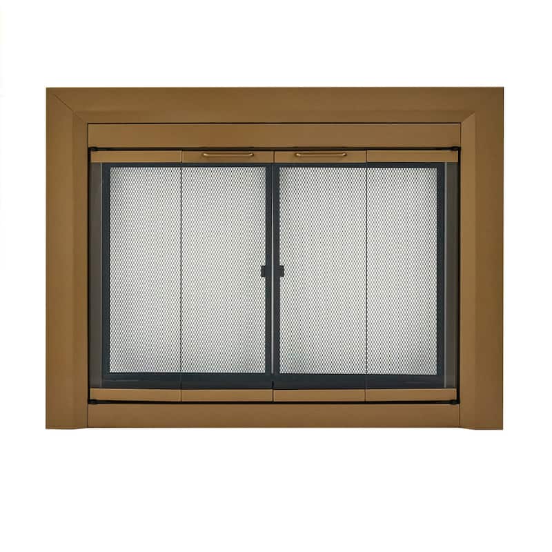 Pleasant Hearth Clairmont Fireplace Glass Door Small Black - Large - Gold