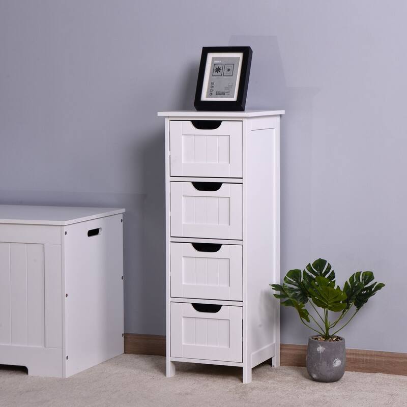 White Bathroom Storage Cabinet, Freestanding Cabinet with Drawers - White
