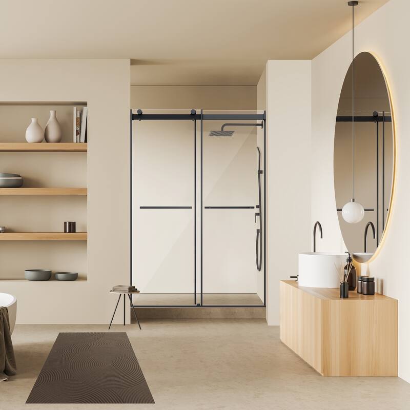 Altair Belizzi By Pass Frameless Shower Door in Matte Black Finish with Clear Glass