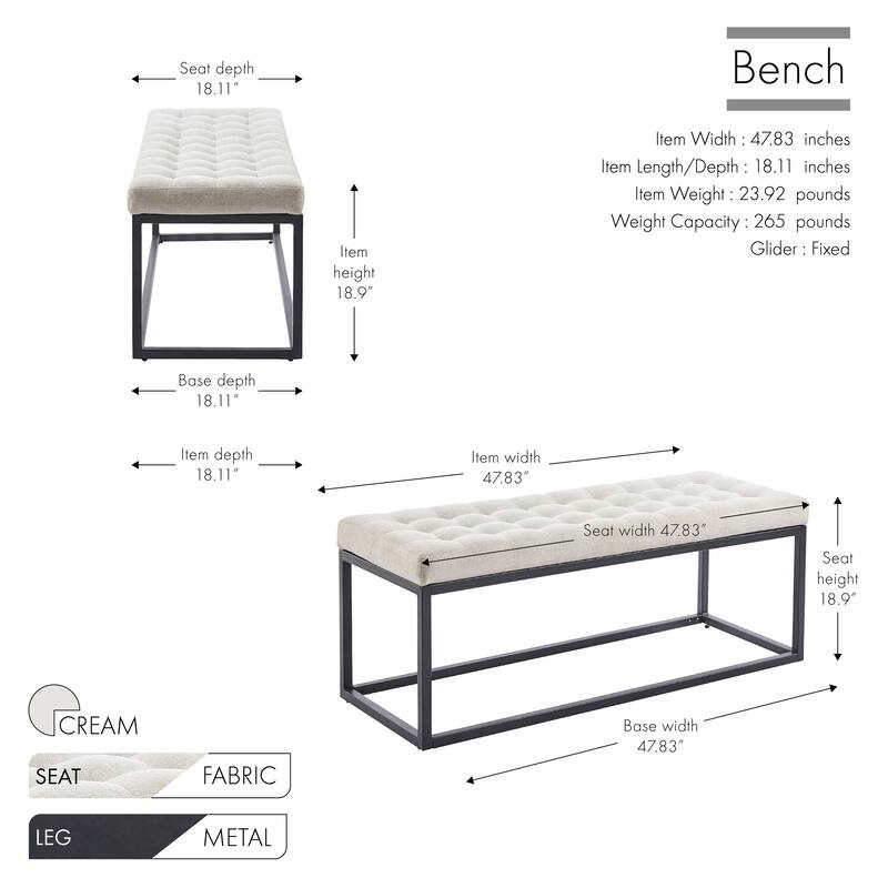 Porthos Home Vera Fabric Bench with Steel Base